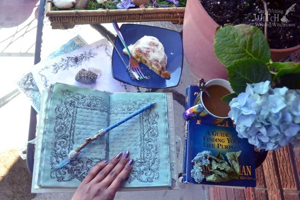 witchy garden with book and grimoire