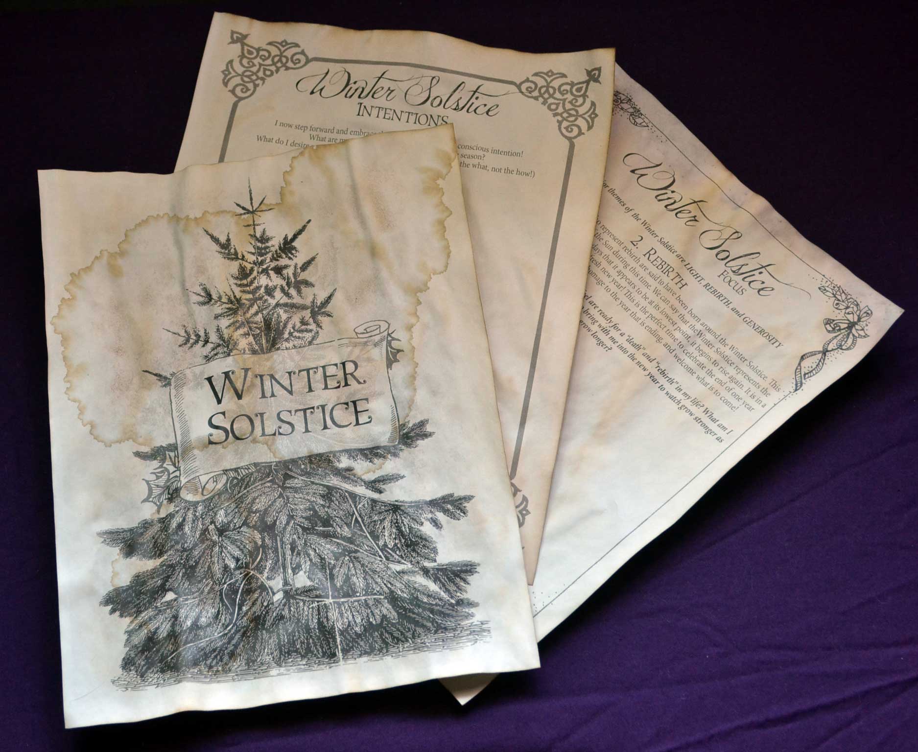 Winter Solstice Yule Grimoire Pages On Stained Paper
