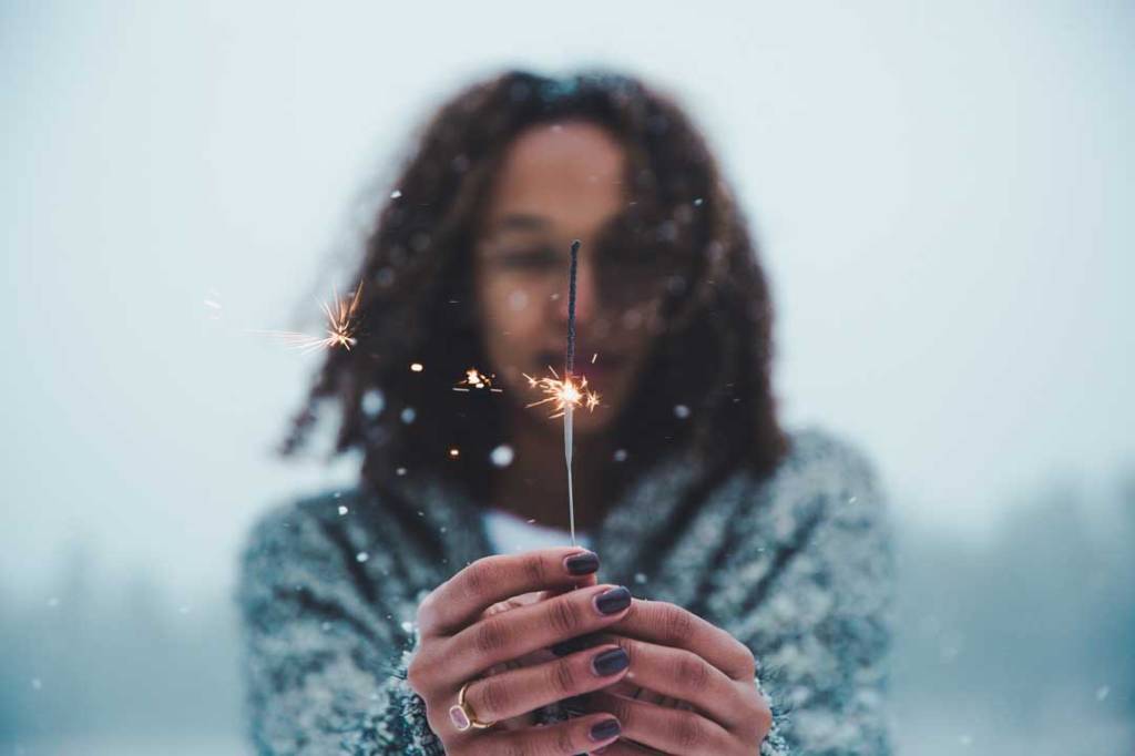 Winter wishes with sparkler